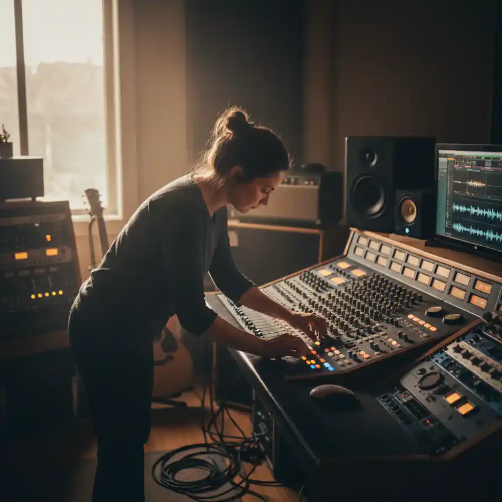 Lead Producer adjusting studio equipment