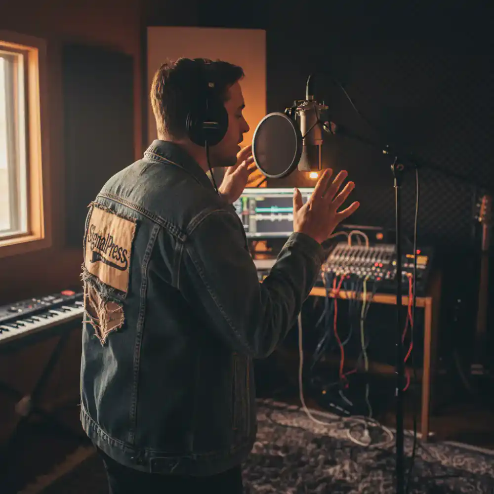 SignalPress artist in recording booth